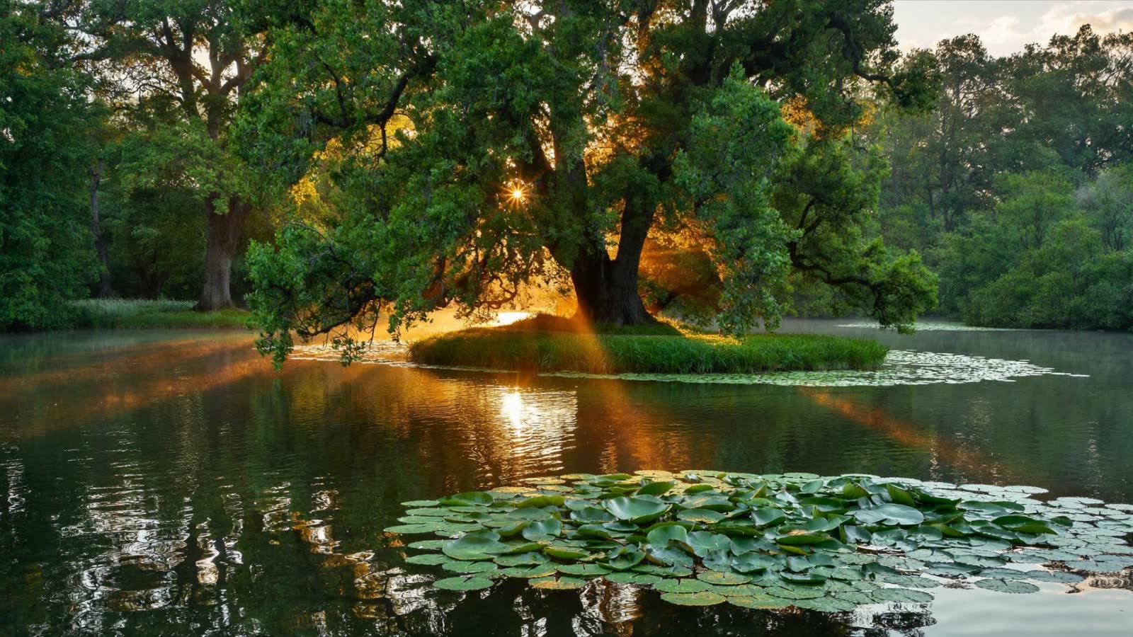 Sunrise behind a live oak — the Abundant Life brand imagery